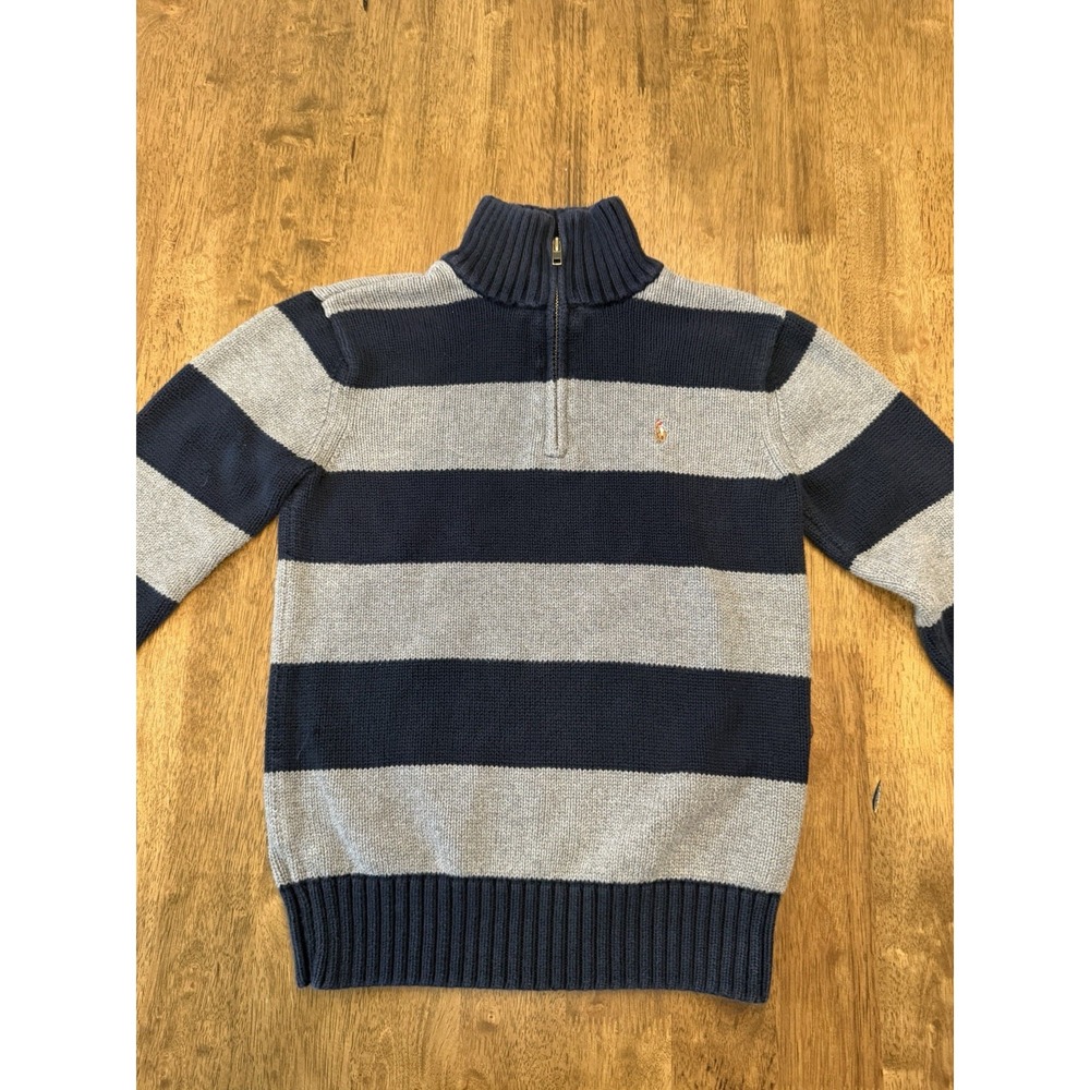 Polo Ralph Lauren 100% Cotton Boys Navy Striped Pullover Sweater Small 8-10